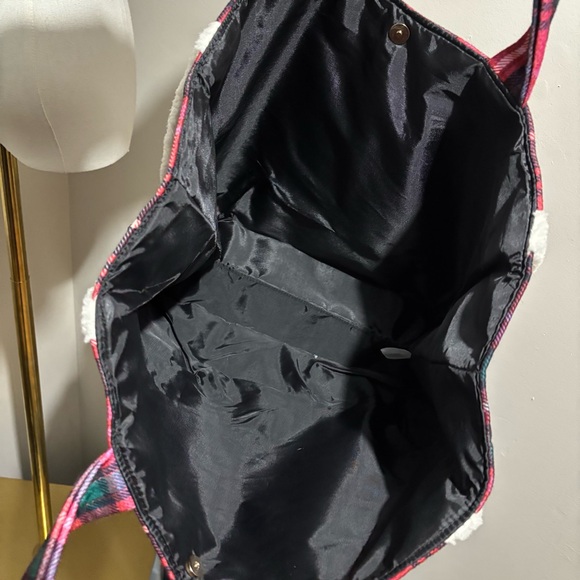 Victoria's Secret Tartan Plaid Shearling Logo Tote Bag Shoulder Purse - Picture 8 of 9